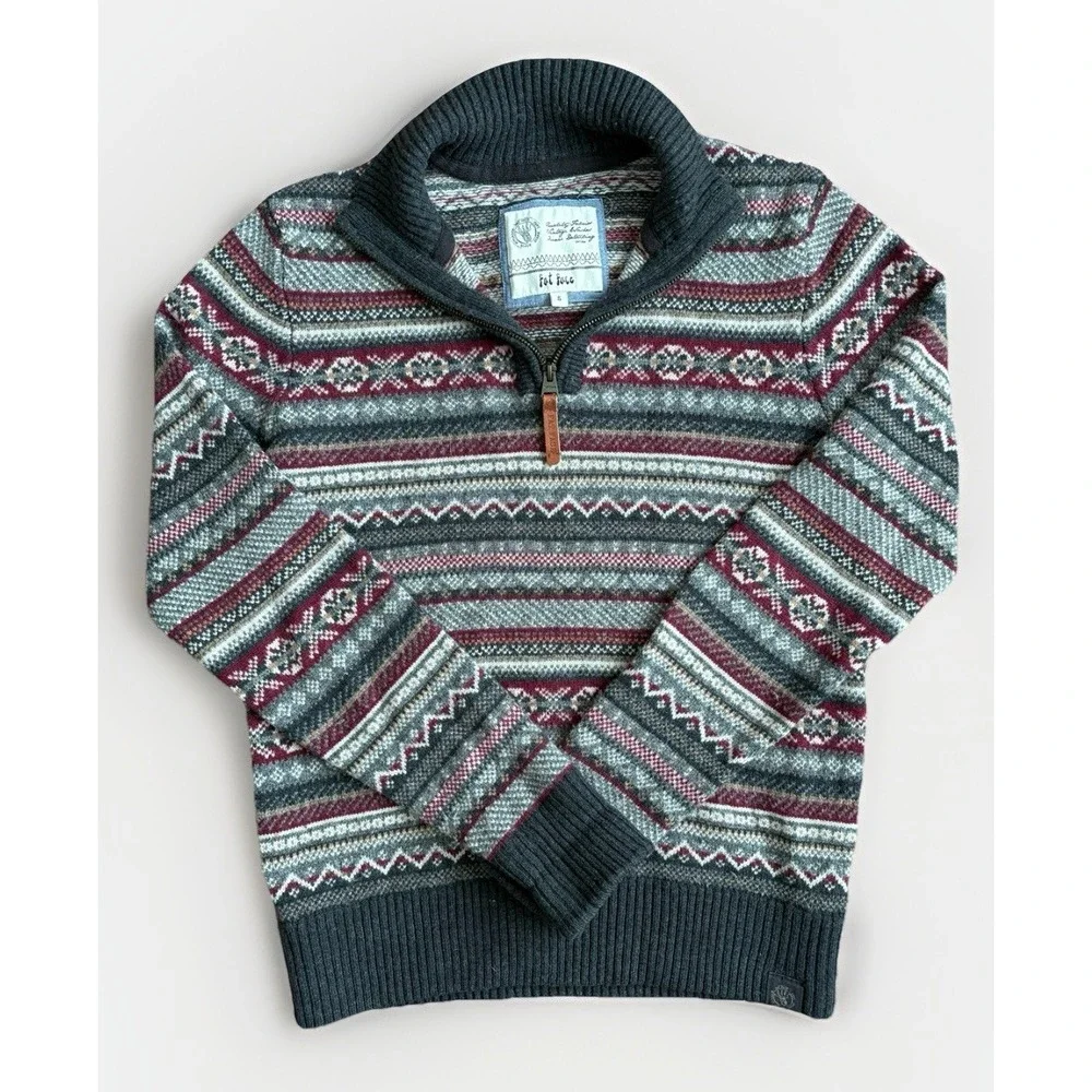 Fat Face Fairisle Jumper Mens Size Small 1/4 Zip Chunky‎ Knit  Wool Blend